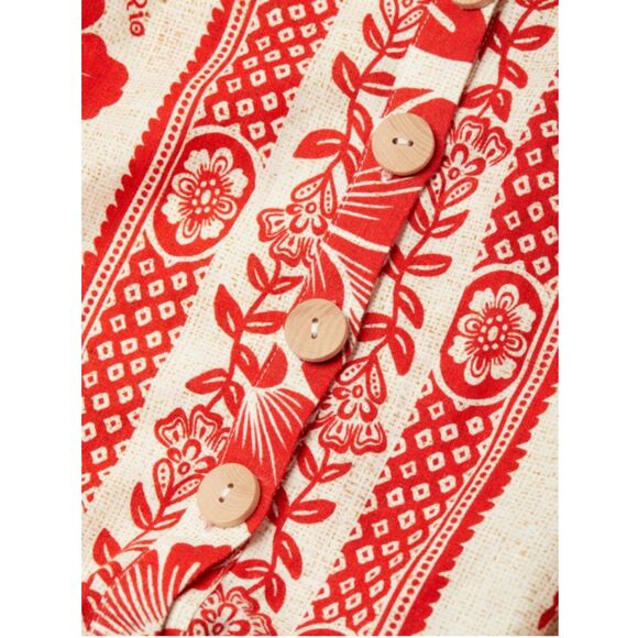 FARM Rio Pineapple Garden Floral-Print Linen-Blend Jumpsuit in Red & White Sz M - Picture 5 of 16